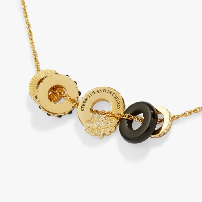 Black Onyx Lotus Charm Necklace Stainless Steel Gold Women Alex And Ani Growth New Beginnings