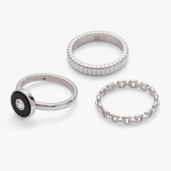 Black Onyx Textured Statement Ring Set Stainless Steel Silver Women Alex And Ani Rings Black Onyx Textured Statement Ring Set Stainless Steel Silver Women Alex And Ani Rings