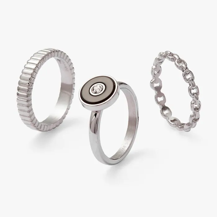 Black Onyx Textured Statement Ring Set Stainless Steel Silver Women Alex And Ani Rings