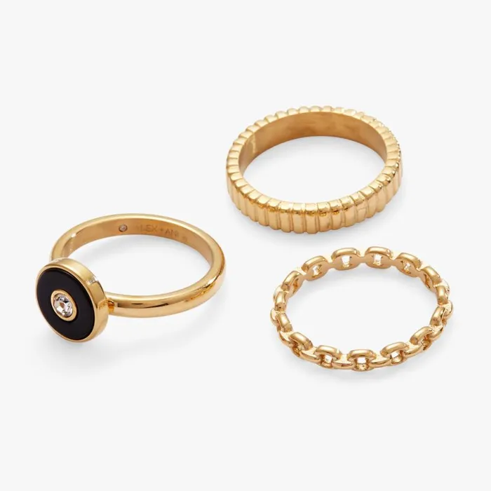 Black Onyx Textured Statement Ring Set Stainless Steel Silver Women Alex And Ani Rings