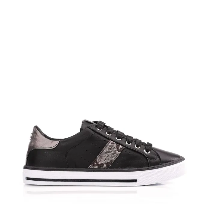 Black Trainers Women Moda In Pelle Alberry Black Snake Leather