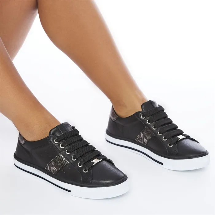 Black Trainers Women Moda In Pelle Alberry Black Snake Leather