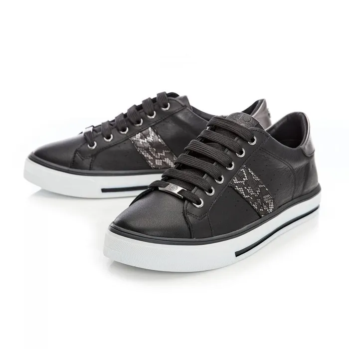 Black Trainers Women Moda In Pelle Alberry Black Snake Leather