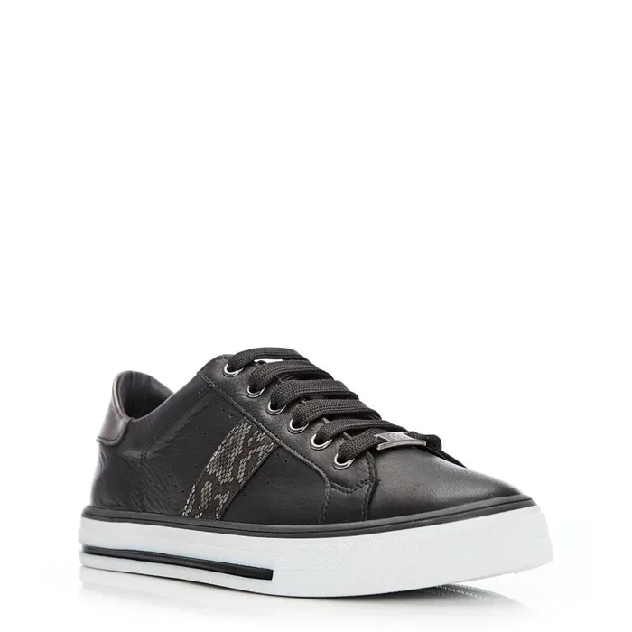 Black Trainers Women Moda In Pelle Alberry Black Snake Leather