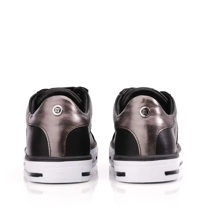 Black Trainers Women Moda In Pelle Alberry Black Snake Leather