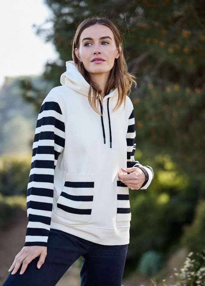 Blizzard Hoodie In Wool And Cotton By Isabelle Ballu Ivoryblack Women Saint James Sweaters Cardigans and Jackets Blizzard Hoodie In Wool And Cotton By Isabelle Ballu Ivoryblack Women Saint James Sweaters Cardigans and Jackets