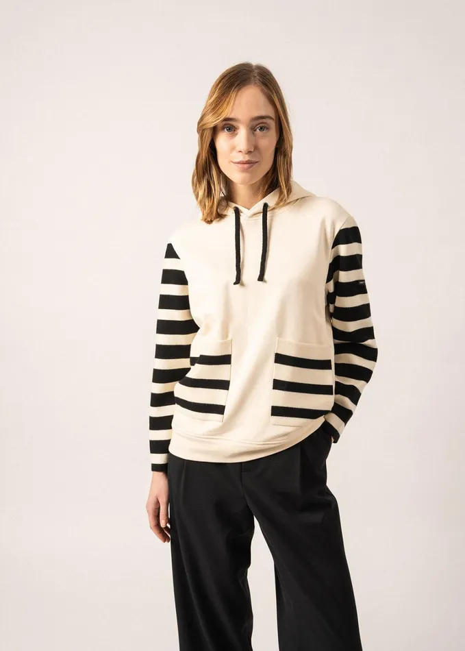 Blizzard Hoodie In Wool And Cotton By Isabelle Ballu Ivoryblack Women Saint James Sweaters Cardigans and Jackets