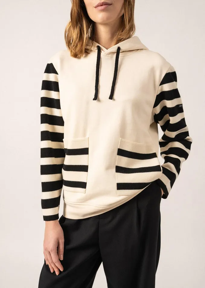 Blizzard Hoodie In Wool And Cotton By Isabelle Ballu Ivoryblack Women Saint James Sweaters Cardigans and Jackets
