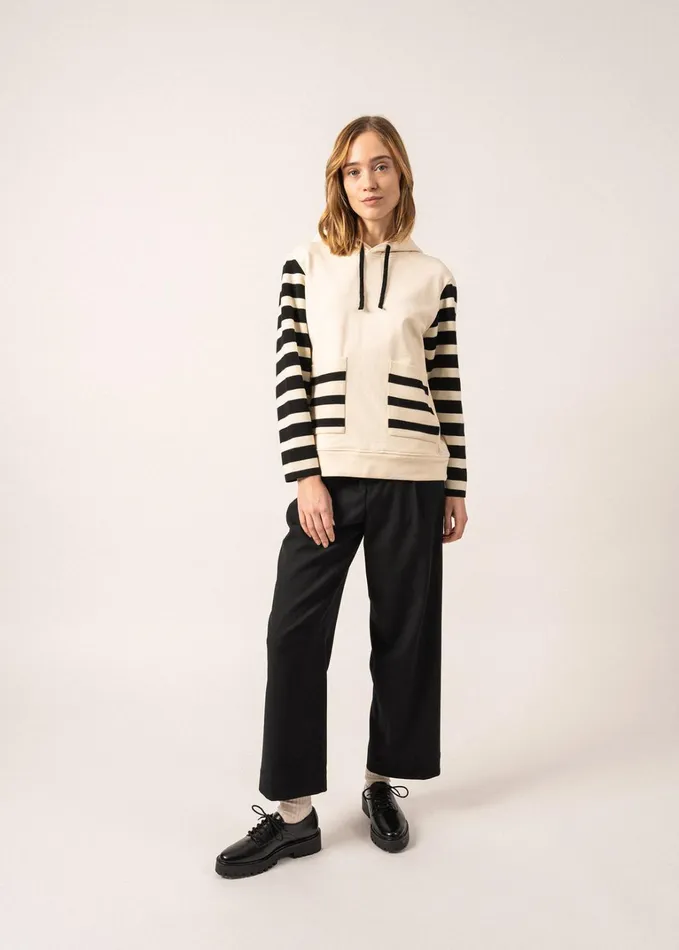 Blizzard Hoodie In Wool And Cotton By Isabelle Ballu Ivoryblack Women Saint James Sweaters Cardigans and Jackets