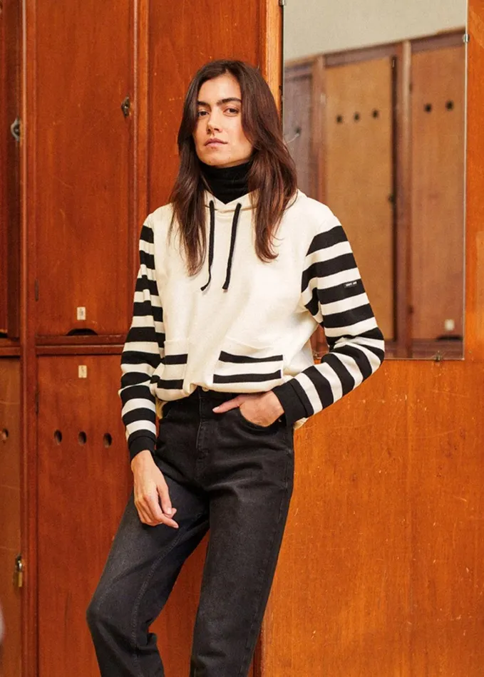 Blizzard Hoodie In Wool And Cotton By Isabelle Ballu Ivoryblack Women Saint James Sweaters Cardigans and Jackets