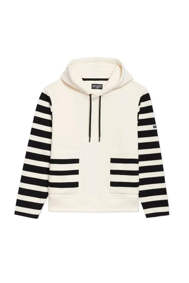 Blizzard Hoodie In Wool And Cotton By Isabelle Ballu Ivoryblack Women Saint James Sweaters Cardigans and Jackets