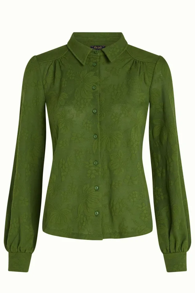 Blouses Women King Louie Carina Blouse Buzz Jacquard Palm Green 8211 Buzz Jacquard