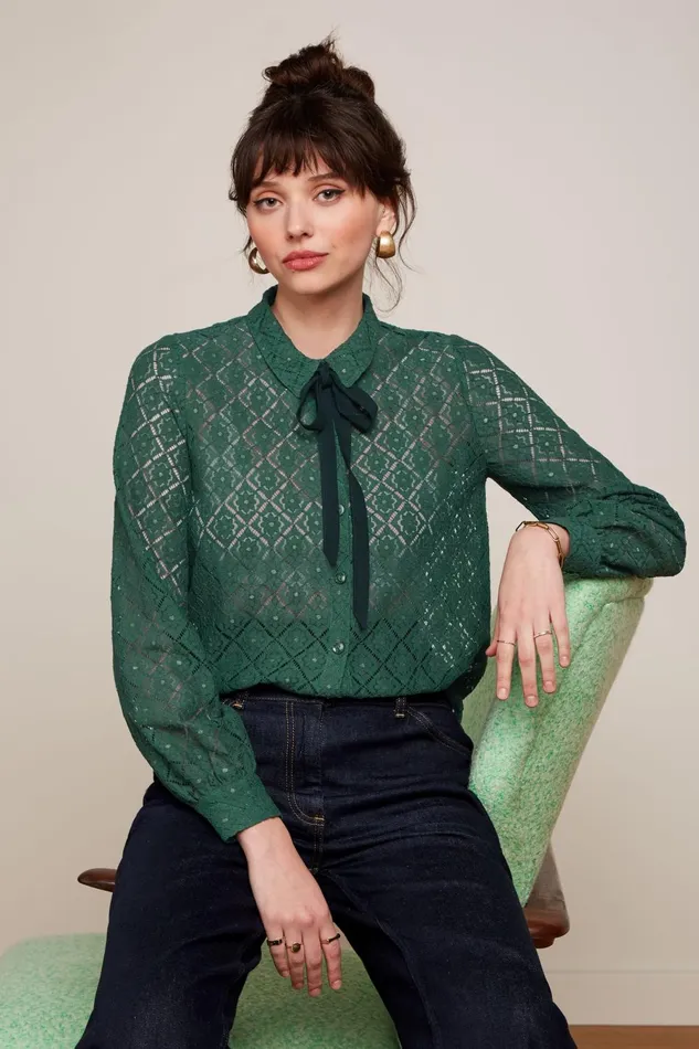 Blouses Women King Louie Maisie Blouse Artiste Lace Amazon Green 8211 Artiste Lace