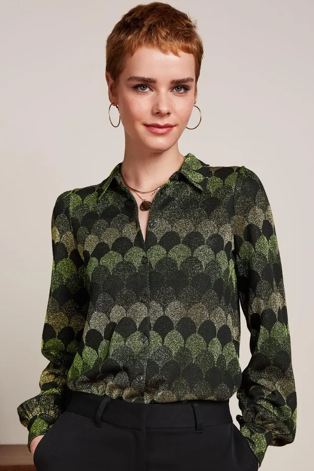 Blouses Women King Louie Maisie Blouse Diva Jacquard Olive Green 8211 Diva
