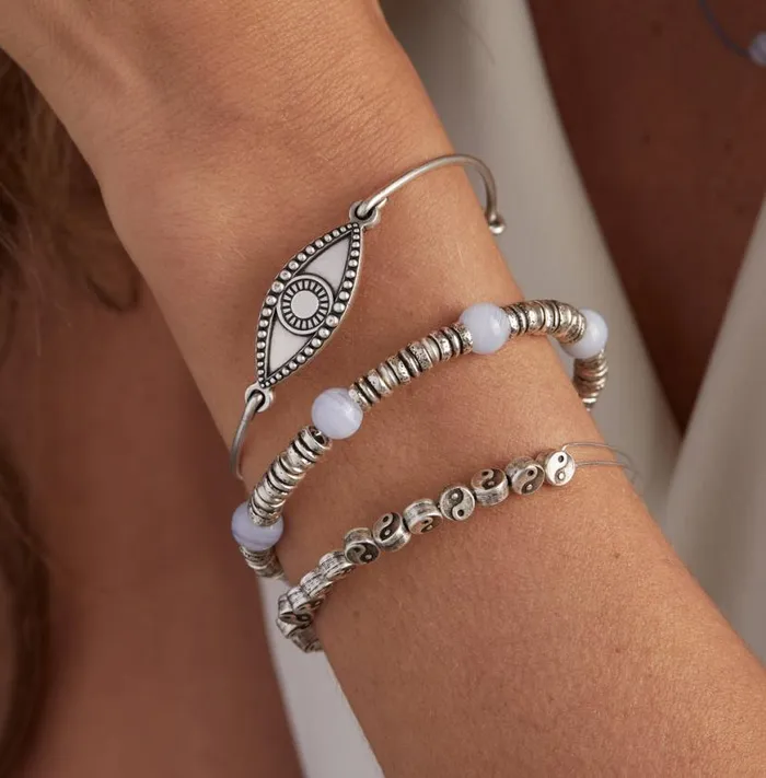 Blue Lace Agate Beaded Wrap Bracelet Rafaelian Silver Women Alex And Ani Strength Protection