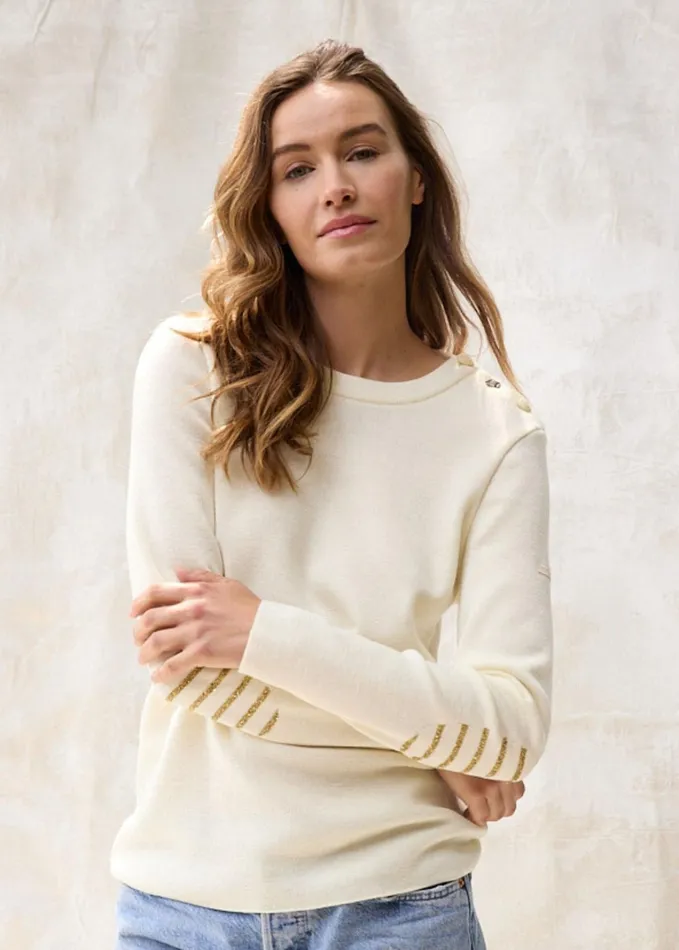 Bregancon Breton Sweater With Jacquard Elbow Patch Ivory Women Saint James Breton Sweaters Bregancon Breton Sweater With Jacquard Elbow Patch Ivory Women Saint James Breton Sweaters