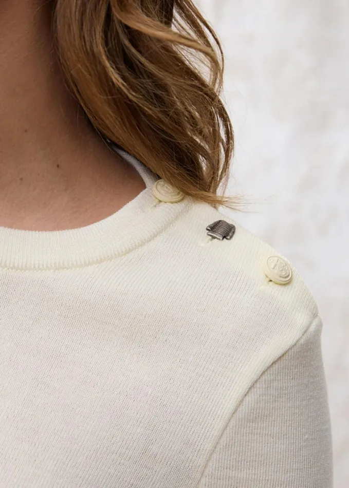 Bregancon Breton Sweater With Jacquard Elbow Patch Ivory Women Saint James Breton Sweaters