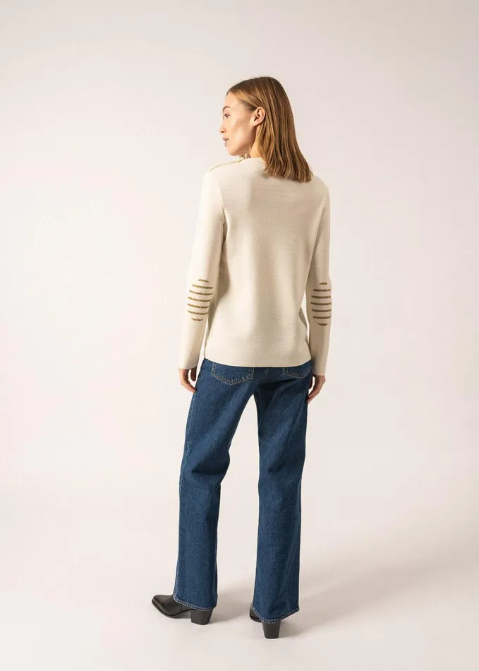 Bregancon Breton Sweater With Jacquard Elbow Patch Ivory Women Saint James Breton Sweaters