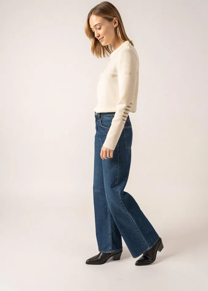 Bregancon Breton Sweater With Jacquard Elbow Patch Ivory Women Saint James Breton Sweaters