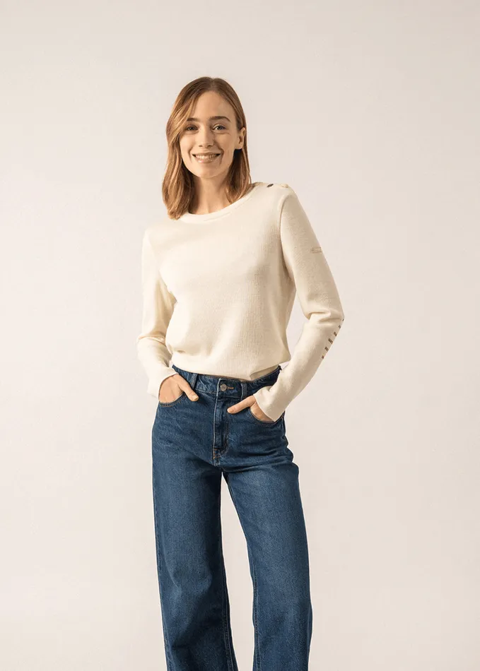 Bregancon Breton Sweater With Jacquard Elbow Patch Ivory Women Saint James Breton Sweaters