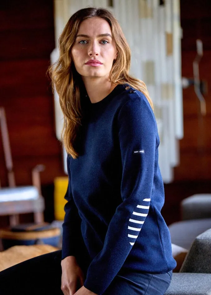 Bregancon Breton Sweater With Jacquard Elbow Patch Navy Women Saint James Breton Sweaters Bregancon Breton Sweater With Jacquard Elbow Patch Navy Women Saint James Breton Sweaters