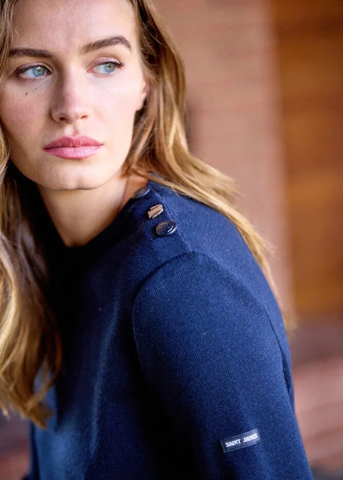 Bregancon Breton Sweater With Jacquard Elbow Patch Navy Women Saint James Breton Sweaters