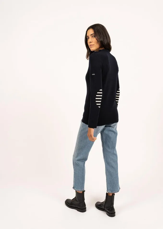 Bregancon Breton Sweater With Jacquard Elbow Patch Navy Women Saint James Breton Sweaters