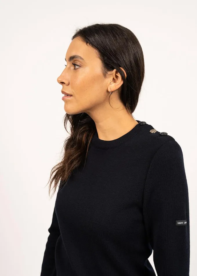 Bregancon Breton Sweater With Jacquard Elbow Patch Navy Women Saint James Breton Sweaters