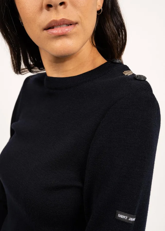 Bregancon Breton Sweater With Jacquard Elbow Patch Navy Women Saint James Breton Sweaters