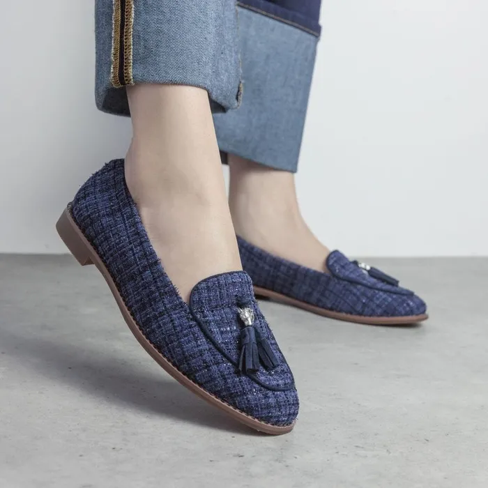 Brogues And Loafers Women Moda In Pelle Emmarose Navy Textile