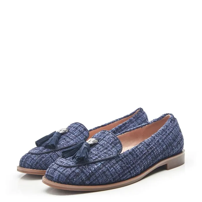 Brogues And Loafers Women Moda In Pelle Emmarose Navy Textile