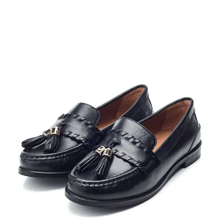 Brogues And Loafers Women Moda In Pelle Espelette Black Leather