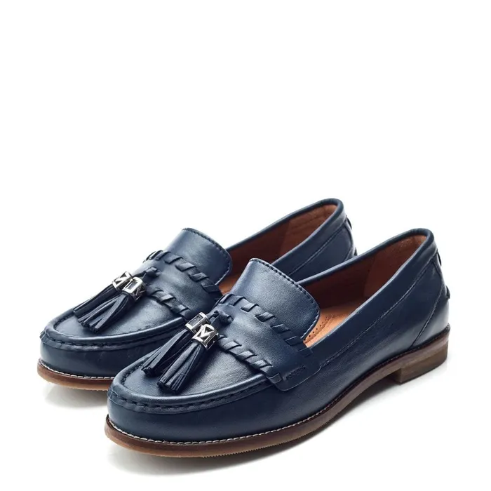 Brogues And Loafers Women Moda In Pelle Espelette Navy Leather