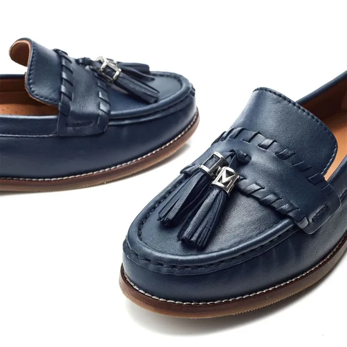 Brogues And Loafers Women Moda In Pelle Espelette Navy Leather