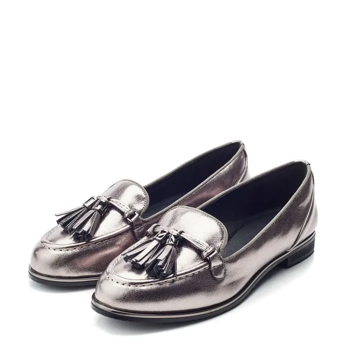Brogues And Loafers Women Moda In Pelle Evvaa Pewter Metallic