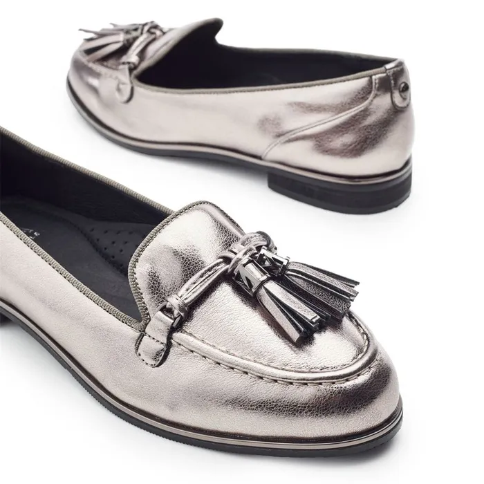 Brogues And Loafers Women Moda In Pelle Evvaa Pewter Metallic