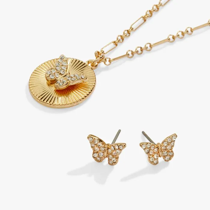 Butterfly Charm Necklace And Stud Earring Gift Set Gold Women Alex And Ani Animals Butterfly Charm Necklace And Stud Earring Gift Set Gold Women Alex And Ani Animals