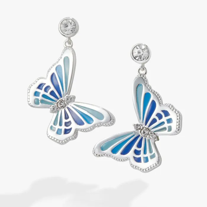 Butterfly Crystal Drop Earrings Silver Women Alex And Ani Animals
