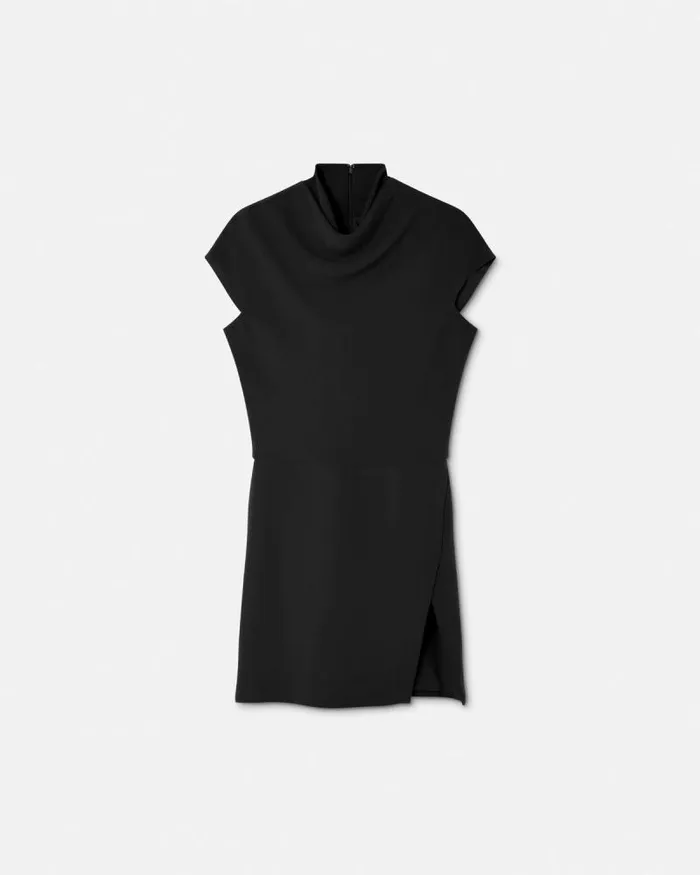 Cady DrapedNeck Slit Mini Dress Black Women Versace Dresses