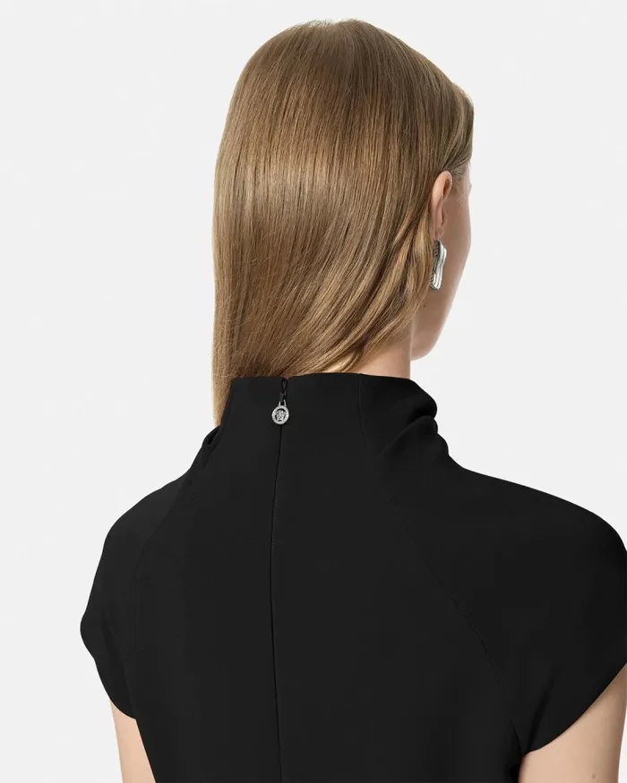 Cady DrapedNeck Slit Mini Dress Black Women Versace Dresses