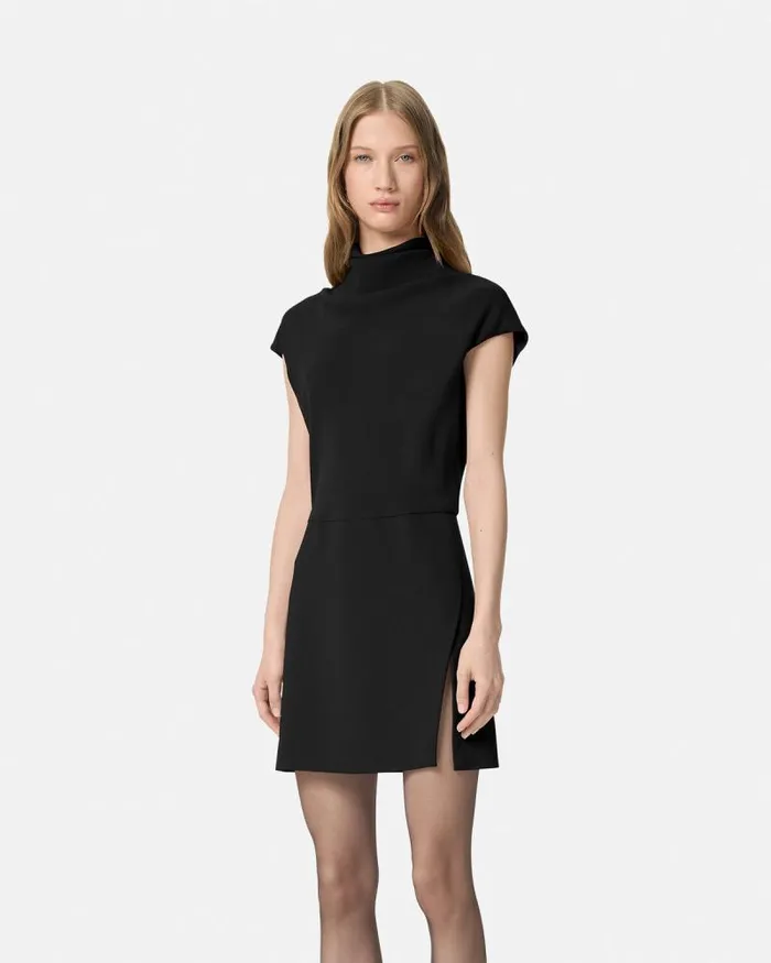 Cady DrapedNeck Slit Mini Dress Black Women Versace Dresses