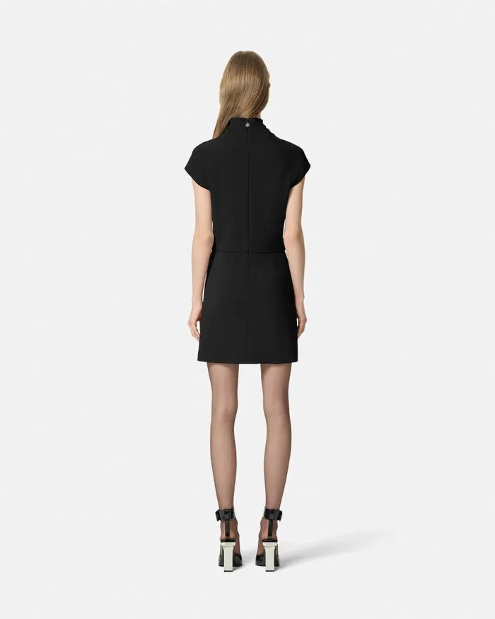 Cady DrapedNeck Slit Mini Dress Black Women Versace Dresses