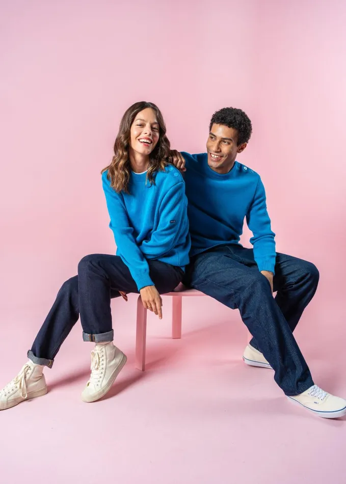 Cancale Wool Fisherman Sweater With Button Shoulder Loose Fit Electricbluepopelectricblue Women Saint James Breton Sweaters