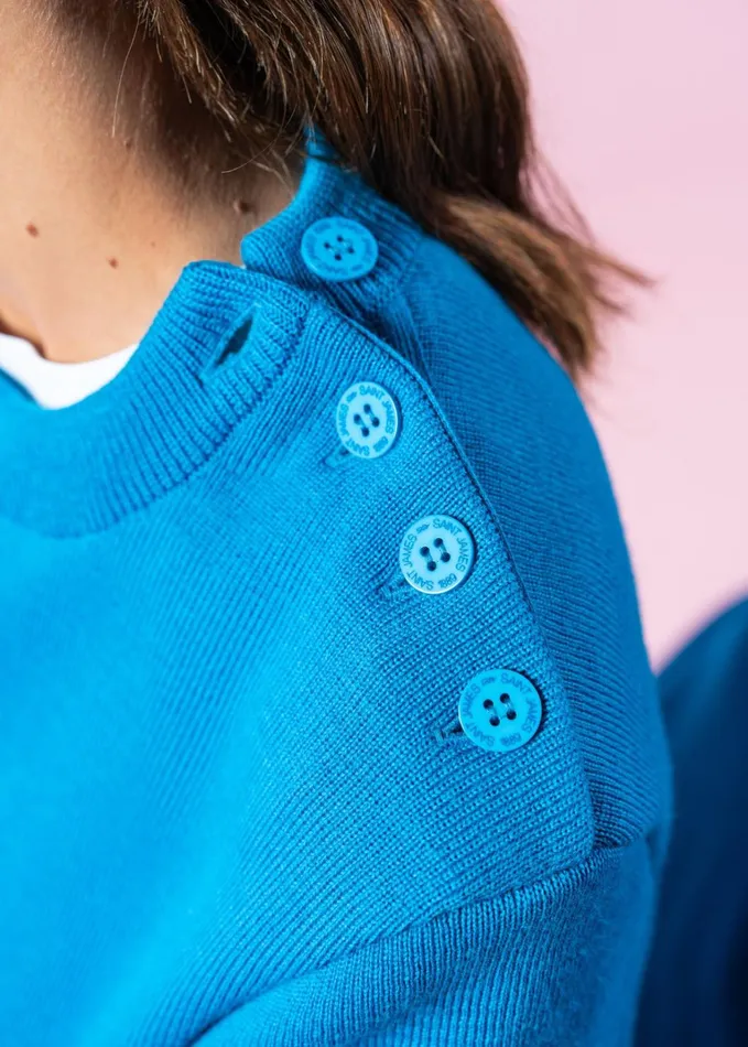 Cancale Wool Fisherman Sweater With Button Shoulder Loose Fit Electricbluepopelectricblue Women Saint James Breton Sweaters