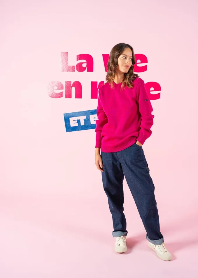 Cancale Wool Fisherman Sweater With Button Shoulder Loose Fit Magentapopmagenta Women Saint James Breton Sweaters