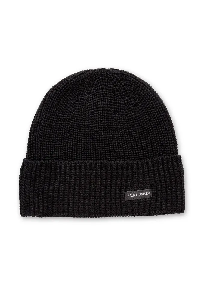 Canot Soft Wool Beanie In Purl Knit Black Women Saint James Hats and Beanies