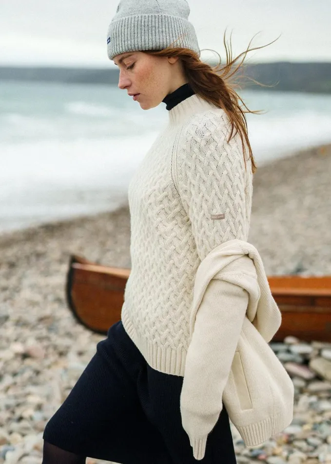 Cardiff Mock Neck Sweater With Raglan Sleeves Wool Blend Winterwhite Women Saint James Breton Sweaters Cardiff Mock Neck Sweater With Raglan Sleeves Wool Blend Winterwhite Women Saint James Breton Sweaters