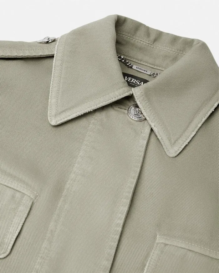 Cargo Denim Jacket Green Women Versace Outerwear and Coats
