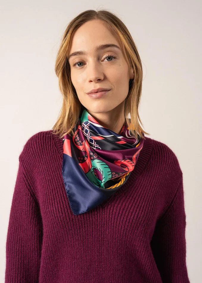 Carre Seabed Square Scarf With Geographic Motif Navykellygreen Women Saint James Scarves