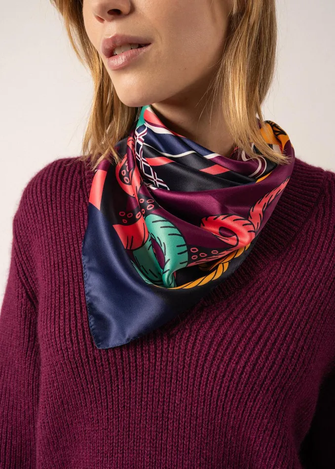 Carre Seabed Square Scarf With Geographic Motif Navykellygreen Women Saint James Scarves